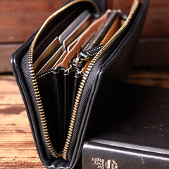 Genuine Leather Mens Cool Long Leather Wallet Bifold Clutch Wallet for Men