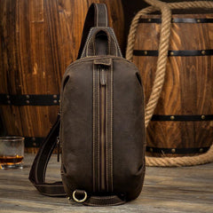 Casual Dark Brown Leather Mens One Shoulder Backpacks Sling Bags Chest Bags for Men - iwalletsmen