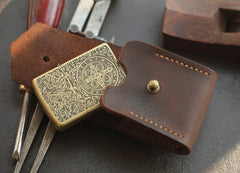 Brown Handmade Leather Mens Zippo Lighter Case With Belt Loop Zippo  Standard Lighter Holders For Men - iwalletsmen
