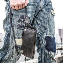Genuine Mens Cool Long Leather Chain Wallet Cards Biker Trucker Wristlet Wallet - iwalletsmen