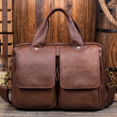 Tan Leather Mens 13 inches Briefcase Laptop Bag Coffee Business Bags Work Side Bag for Men - iwalletsmen