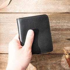Black Cool Leather Mens Small Wallet billfold Wallet Bifold Vintage SLim Wallet for Men - iwalletsmen