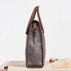 Mens Gray Canvas Leather Briefcase Handbag Work Bag Business Bag for Men - iwalletsmen