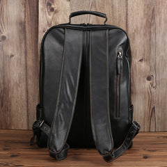 Black Leather Men's 15 inches Computer Backpack Travel Backpack Black Large College Backpack For Men - iwalletsmen