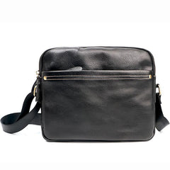 Black Leather Mens 10 inches Courier Bag Messenger Bag Black Small Postman Bag For Men - iwalletsmen