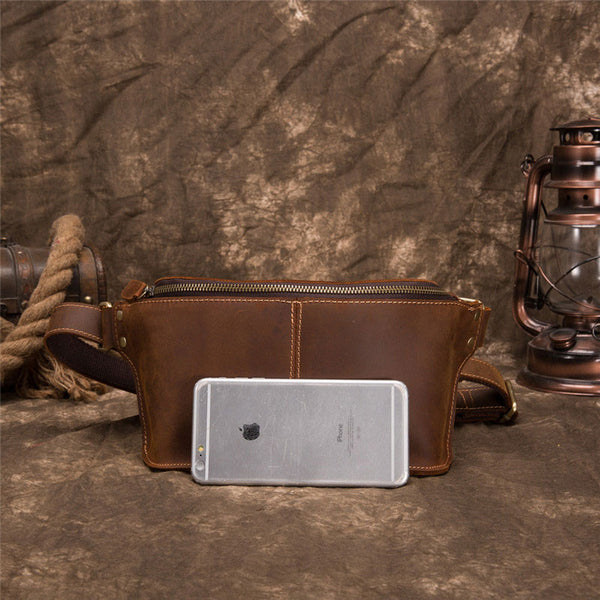 Cool Brown LEATHER MENS FANNY PACK FOR MEN BUMBAG WAIST BAGS - iwalletsmen