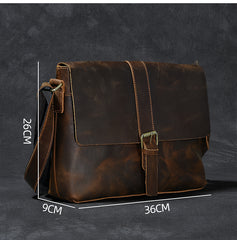 Vintage Leather Mens 13‘’ Brown Side Bag Messenger Bag Courier Bag For Men - iwalletsmen