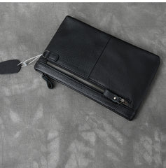 Black Leather Mens Business Clutch Bag Mini Tablet Clutch Wallet For Men - iwalletsmen