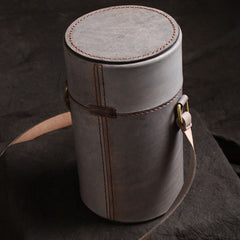 Handmade Gray Leather Mens Barrel Bag Shoulder Bag Messenger Bag for Men - iwalletsmen
