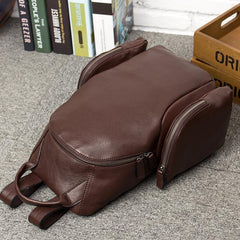 Gray Fashion Mens Leather 12-inch Computer Backpacks Cool Travel Backpacks School Backpack for men - iwalletsmen