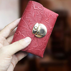Handmade Leather Floral Mens Cool billfold Wallet Card Holder Small Card Slim Wallets for Men