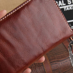 Handmade Leather Mens Long Chain Biker Wallet Cool Leather Wallet Slim Wallets for Men