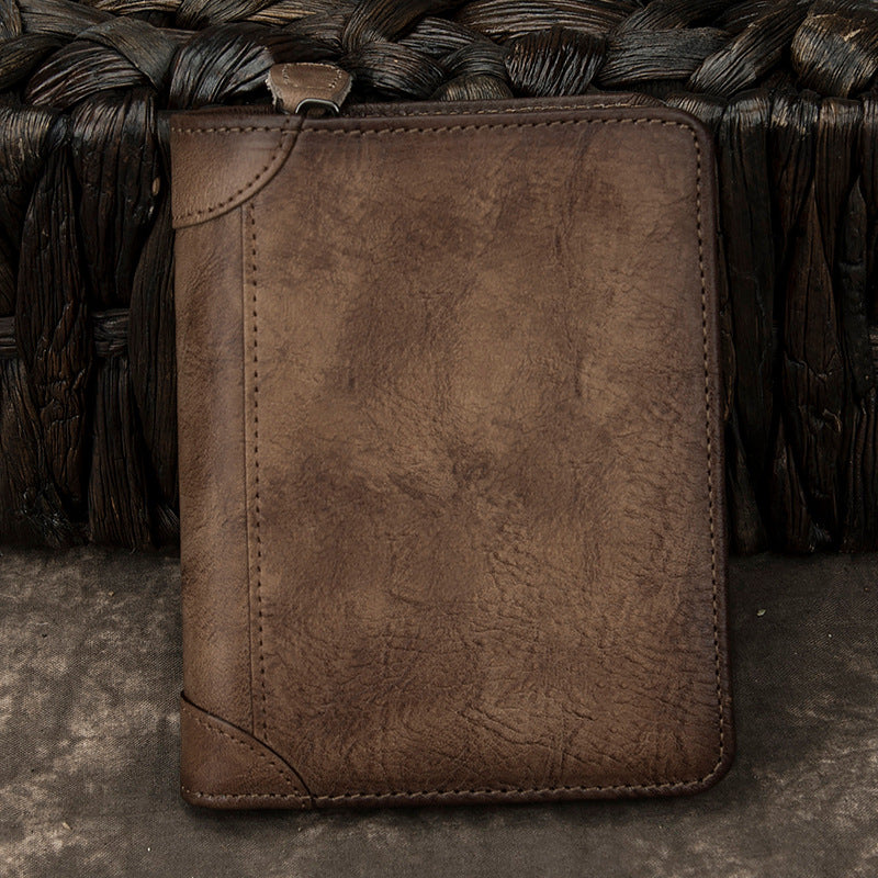 Cool Leather Brown Men's Zipper billfold Small Wallet Bifold Wallet Card Wallet For Men - iwalletsmen