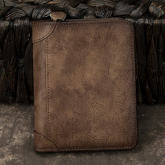 Cool Leather Brown Men's Zipper billfold Small Wallet Bifold Wallet Card Wallet For Men - iwalletsmen