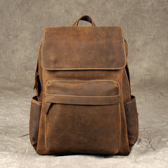 Genuine Leather Mens Cool Backpack Sling Bag Large Brown Travel Bag Hiking Bag for men