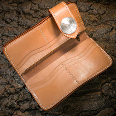 Handmade Leather Mens Cool Beige Chain Wallet Biker Trucker Wallet with Chain
