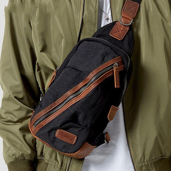 Black Canvas Sling Backpack Men's Sling Bag Green Chest Bag Canvas One shoulder Backpack For Men - iwalletsmen