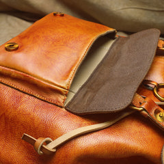 Vintage Lambskin Brown Leather Men's 14'' Laptop Backpack Black Satchel Backpack For Men - iwalletsmen