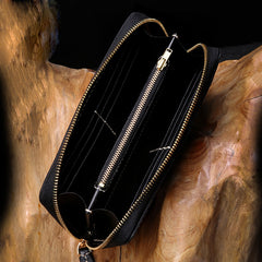Handmade Leather Mens Chain Tibetan Biker Wallet Cool Leather Wallet Long Phone Wallets for Men