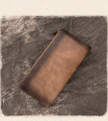 Vintage Brown Long Wallet Leather Mens Bifold Long Wallet Slim Long Wallet For Men - iwalletsmen