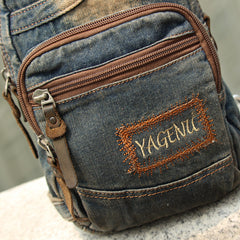 Denim Blue Mens 8 inches Sling Bag Chest Bags Fashion Denim One Shoulder Backpack For Men - iwalletsmen