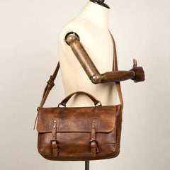 Brown Leather Mens 13 inches Briefcase Laptop Postman Bag Black Side Bag Courier Bag for Men - iwalletsmen
