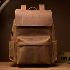 Brown Casual Mens Leather 15inches Computer Backpacks Black Travel Backpack College Backpacks for men - iwalletsmen