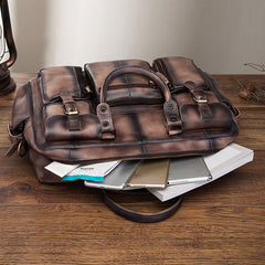 Cool Leather Men Vintage Briefcase 14inch Work Bags Handbag Shoulder Bags For Men - iwalletsmen