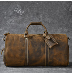 Retro Brown Leather Men's Business Overnight Bag Large Travel Bag Coffee Duffel Bag Weekender Bag For Men - iwalletsmen