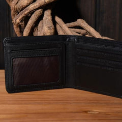 Genuine Leather Mens Cool billfold Leather Wallet Men Small Wallets Bifold for Men - iwalletsmen
