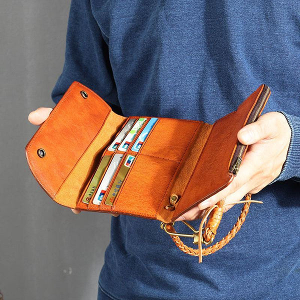 Tan Leather Mens Cool Trifold Chain Wallet Long Leather Chain Wallet Biker Wallet for Men - iwalletsmen