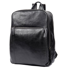 Fashion Black Mens Leather 15-inches Computer Backpack Black Travel Backpacks School Backpacks for men - iwalletsmen