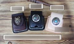 Handmade Mens Black Leather Armor Zippo Lighter Case Belt Zippo Lighter Holder with Belt Clip - iwalletsmen