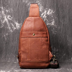 Cool Black Leather Sling Backpack Men's Brown Sling Bag Sling Pack One shoulder Backpack For Men - iwalletsmen