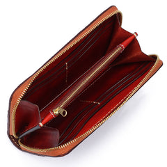 Handmade Leather Mens Chinese Handwriting Chain Biker Wallet Cool Leather Wallet Long Phone Wallets for Men