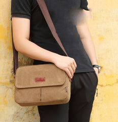 Cool Canvas Leather Mens Small Black Tablet Bag Shoulder Bag Gray Side Bag Messenger Bag for Men - iwalletsmen