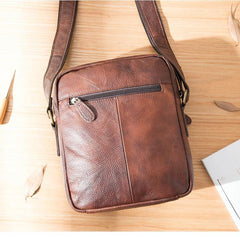 Cool Brown Leather Mens Vertical Side Bag Postman Bag Small Messenger Bags Courier Bag for Men - iwalletsmen