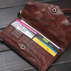 Handmade Mens Cool Long Leather Chain Wallet Cards Biker Trucker Wristlet Wallet - iwalletsmen