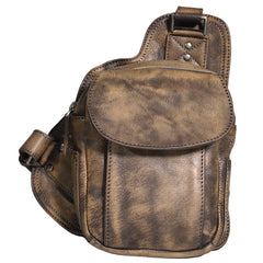 Brown MENS Vintage LEATHER Sling Bag Chest Bag Gray One Shoulder Backpack For Men - iwalletsmen