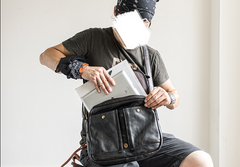 Genuine Leather Mens Cool Messenger Bag iPad Bag Chest Bag Bike Bag Cycling Bag for men
