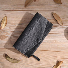 Casual Black Leather Men's Long Wallet Bifold Black Checkbook Wallet Clutch For Men - iwalletsmen