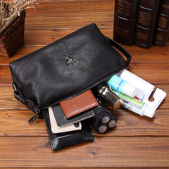 mens travel dopp bag Black leather mens toiletry travel bag