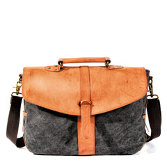 Waxed Canvas Leather Mens Casual 14'' Messenger Bag Side Bag Computer Bag For Men - iwalletsmen
