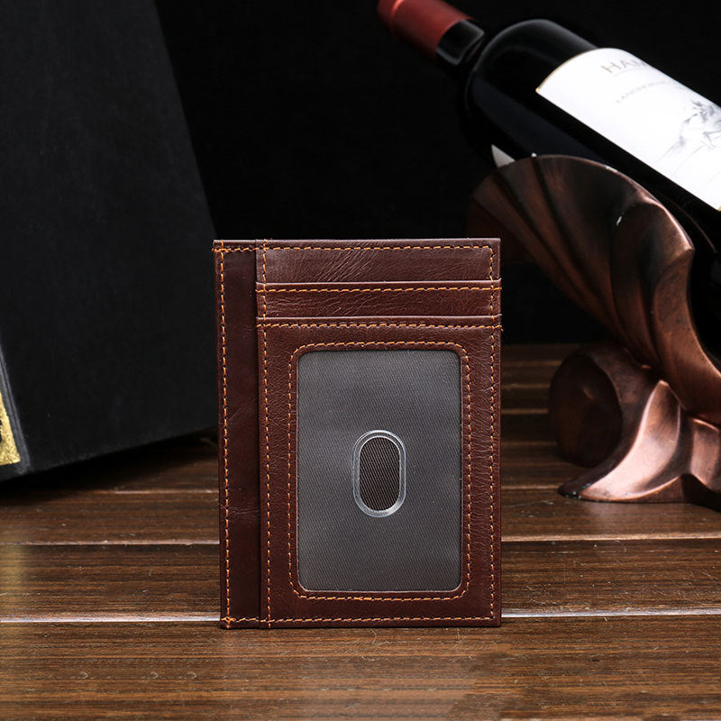 RFID Brown Leather Men's Slim Card Holder Black Front Pocket Wallet Small Card Wallet For Men - iwalletsmen