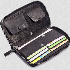 Genuine Leather Mens Cool Long Leather Wallet Zipper Clutch Wallet for Men - iwalletsmen