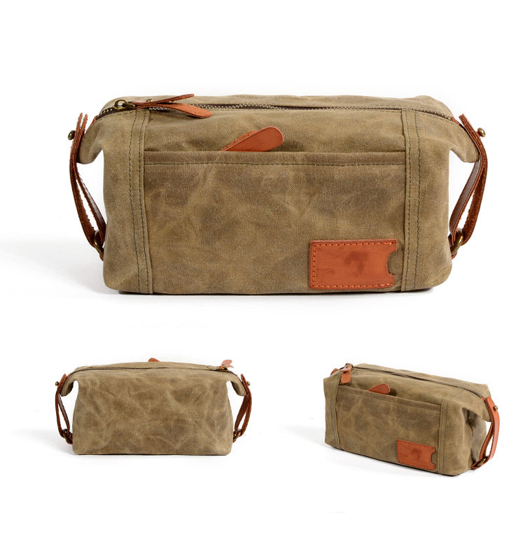 Cool Canvas Leather Mens Large Clutch Bag Handbag Storage Bag Wash Bag For Men - iwalletsmen