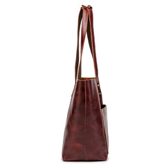 Mens Womens Leather Red Brown Tote Handbag Vintage Shoulder Tote Purse Tote Bag For Men - iwalletsmen