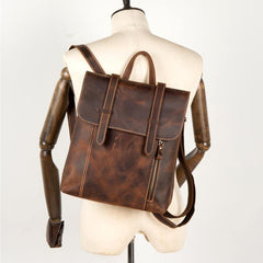 Dark Brown Fashion Mens Leather 13-inch Computer Backpack Brown Travel Backpacks School Backpacks for men - iwalletsmen