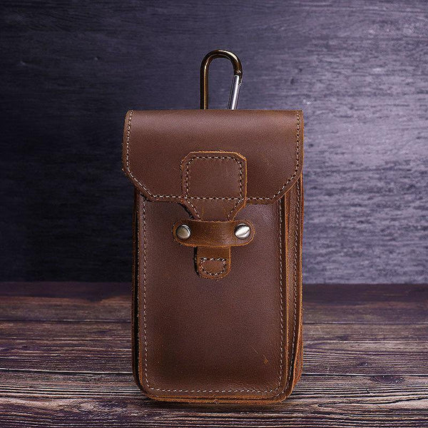 Black Leather Cell Phone Holster Mens Belt Pouches Waist Bags BELT BAGs Belt Holster  For Men - iwalletsmen