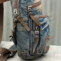 Fashion Denim Blue Mens Sling Bag Chest Bags Denim Sling Pack One Shoulder Backpacks For Men - iwalletsmen